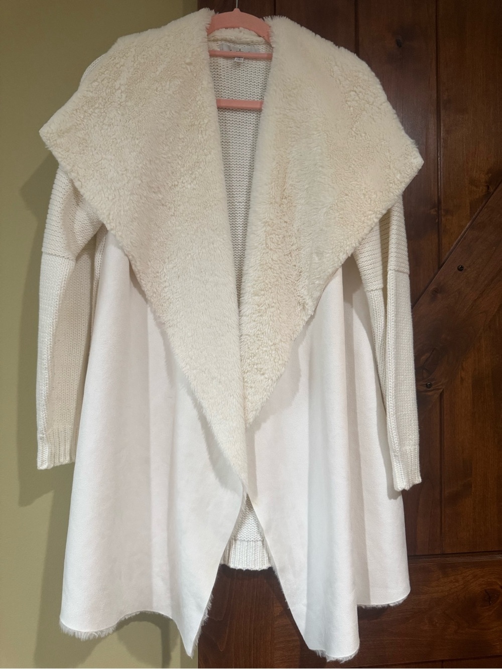 Fever Cream Open-Front Faux-Sherpa Draped Cardigan